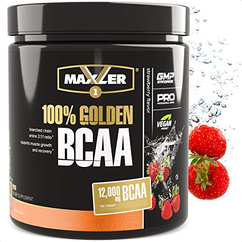 Maxler 100% Golden BCAA Powder - Intra & Post Workout Recovery Drink for Accelerated Muscle Recovery & Lean Muscle Growth - 6 g Vegan BCAAs Amino Acids - 30 Servings - Strawberry