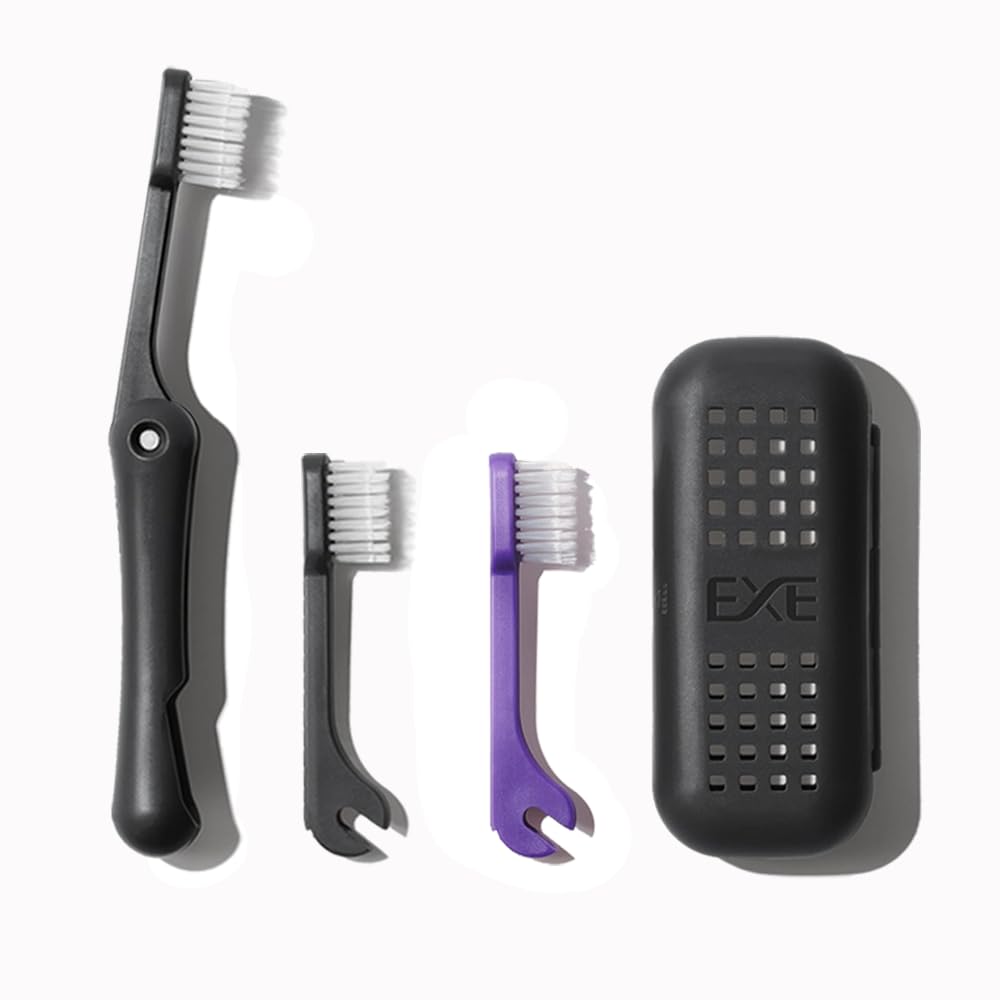 Minibox Faltbare Reisezahnbürste mit zwei langen Borsten und Etui, kompaktes Mini-Design für Geschäftsreisen, Camping und Outdoor-Aktivitäten, 1 Packung mit 2 extra austauschbaren Bürstenköpfen,