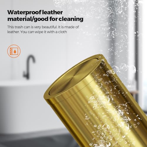 Image of 18L /4.7GAL Gold Bathroom Trash Can with Lid,Brass Garbage Can with Flipping Lid,Brushed Stainless Steel for Bedroom,Living Room,Office,Guest Room (4.7gal-Gold)