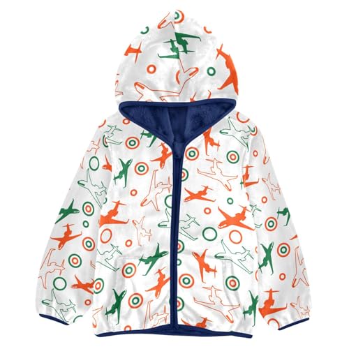 Colorful Planes Toddler Fleece Jacket Baby Boys Hooded Zipper Long Sleeve Thick Warm Outerwear 3-10 Years