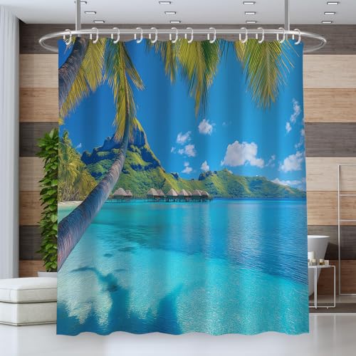 Rideau de salle de bain paysage exotique 180x200 cm avec crochets inclus - 3