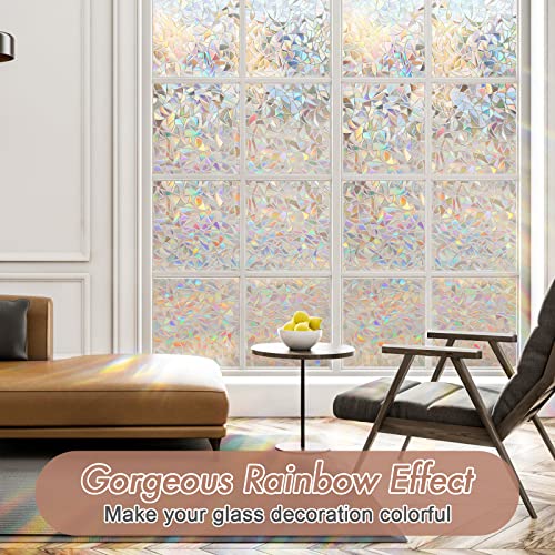 Image of Haton Window Privacy Film, Stained Glass Rainbow Film, 35.4 inch x 118.1 inch | Decorative Window Clings, Static Cling Removable Renter-Friendly, UV Sun Blocking Heat Control Stickers for Home Doors