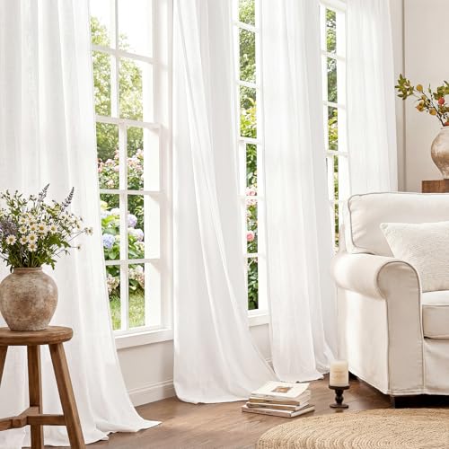 Image of jinchan Linen Curtains 90 Inch Light Filtering Grommet 2 Panels White