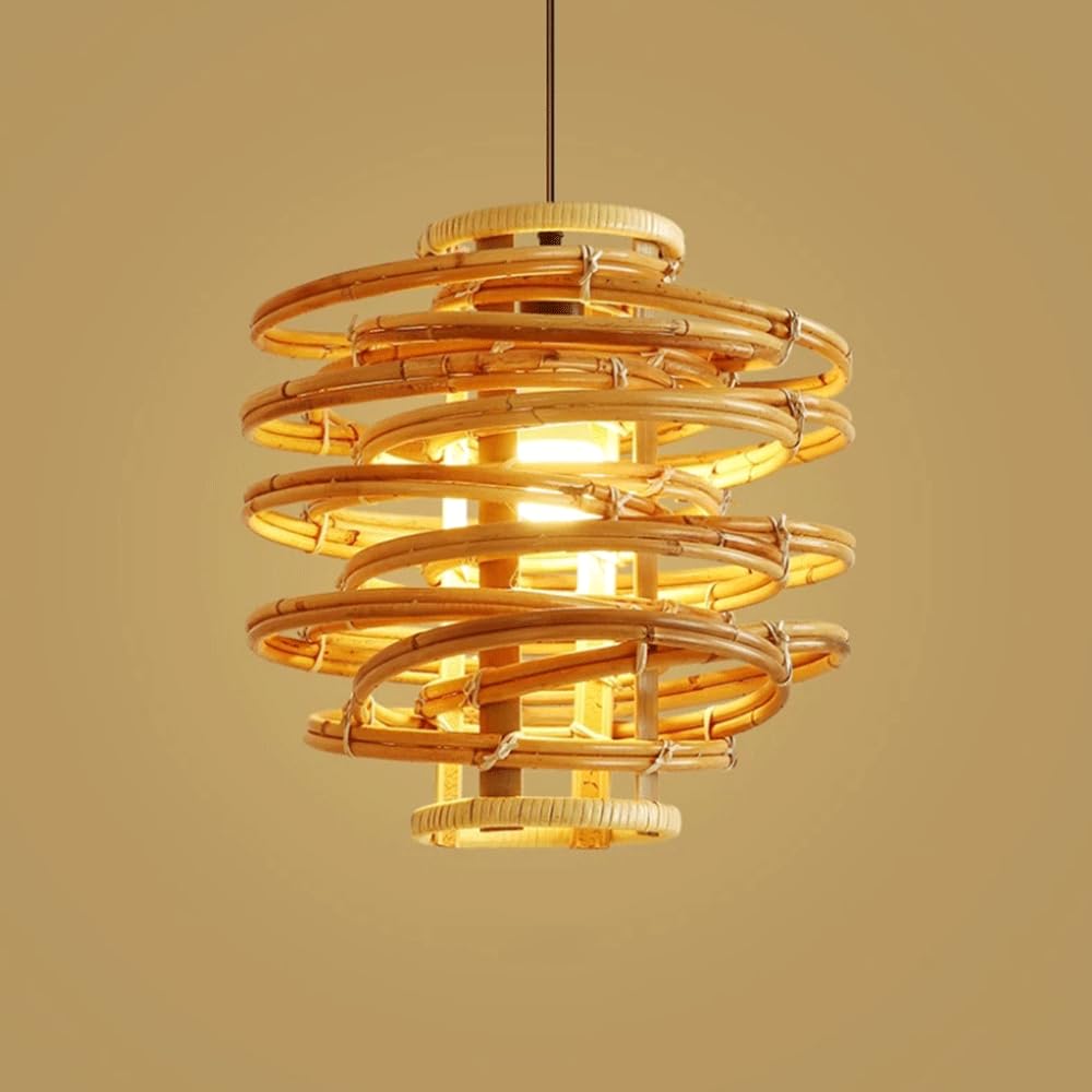 YNAHZAOK Farmhouse Kitchen Lighting Fixture Retro Japanese Bamboo Woven Hanging Lamp for Restaurant Entryway Pastoral Hand Woven Pendant Light Fixture for Tea Room Dining Room Adjustable Height