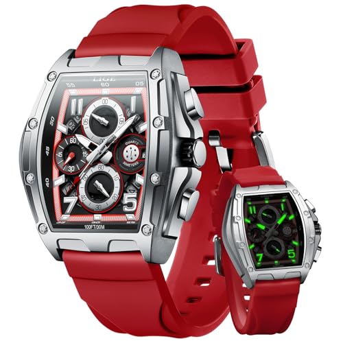 Image of LIGE Mens Watches Luxury Tonneau Watches for Men Waterproof Analog Watch Chronograph Calendar Date Men's Dress Business Work Watch Large Square Face Wristwatch