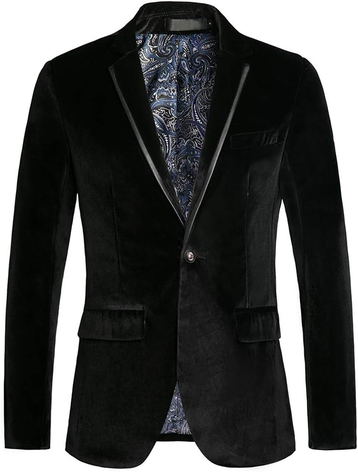 THWEI Mens Velvet Blazer One Button Slim Fit Sport Coat