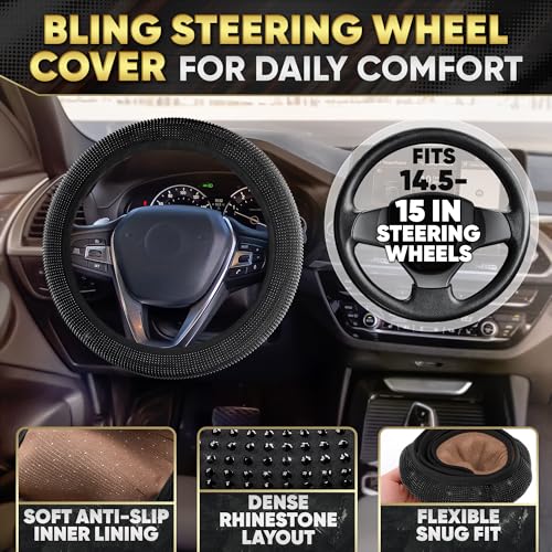 Image of Black Bling Car Accessories Set, 27 Pcs, for Women Drivers