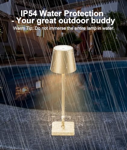 HASUN Rechargeable LED Table Lamp - 2 Pack, Waterproof, 5200mAh Battery, 3 Color Dimming, Aluminum Shell (Gold)