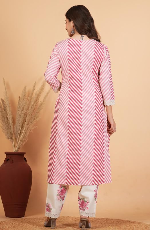 Image of rytras Women Pure Cotton Printed Straight Kurta Set with Palazzo pants & dupatta|Ethnic wear|Kurti Suit Set for Women
