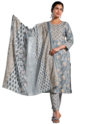 Image of MIRCHI FASHION Pure Cotton Women Straight Jaipuri Floral Print Kurti Set with Dupatta and Pant