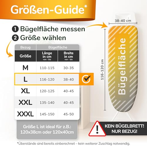 Super Soft Turbo-Bügelbrettbezug 120x40, Made in Germany, ÖKOTEX Baumwoll-Polsterung, schneller...
