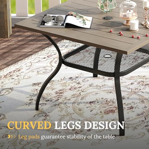 Image of VICLLAX 5 Pieces Patio Dining Set, Outdoor Furniture Set Includes 1 Square Outdoor Table and 4 Stackable Patio Sling Chairs, Grey Wood Grain Tabletop and Grey Fabric