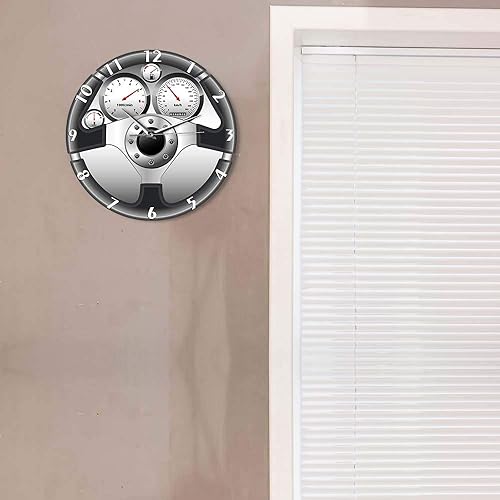 Miniatura 8 de Reloj de pared de cuarzo silencioso con volante y tablero de instrumentos deportivo, diseño de automóvil, decoración del hogar, conducción