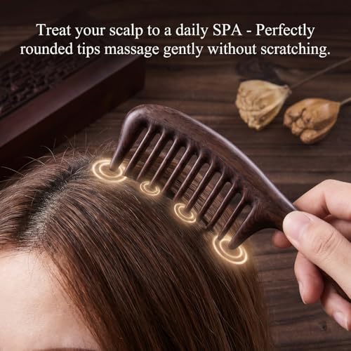 Peine de madera natural Melune para cabello rizado grueso miniatura 6