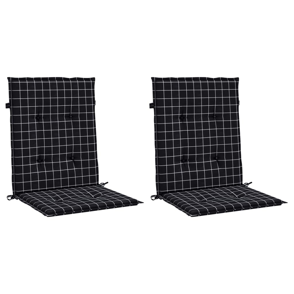 Coussins de chaise à dossier bas pour vos repas d'été en lot de 2 noir à carreaux