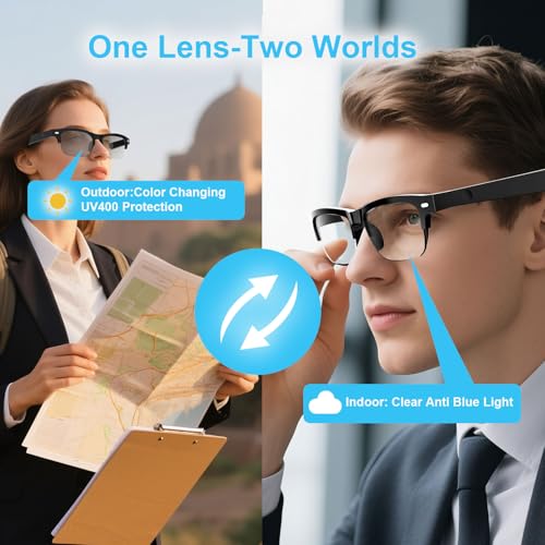 Image of Smart Glasses for Women Men, Anti-blue Light & Photochromic Lenses, Open-ear Half-frame Design, 26.1g Lightweight Music Sunglasses, Bluetooth Glasses with Speakers for Travel Sports Cycling(YX01)