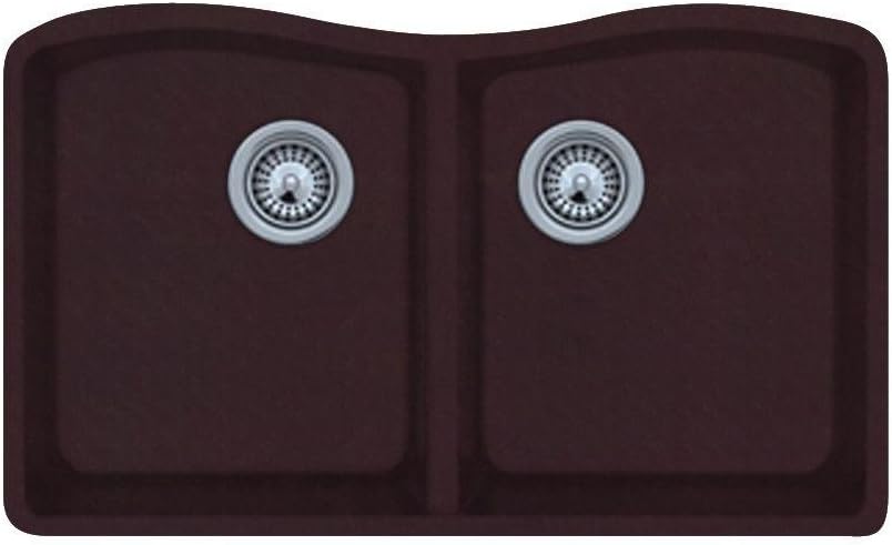 Swanstone QU03322ED.170 Granite Undermount Double-Bowl Kitchen Sink, 33-in L X 22-in W X 9-in H, Espresso