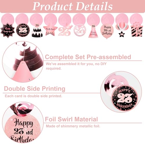 Image of 23rd Birthday Decorations for Women Rose Gold Pink Pre Strung Happy 23rd Birthday Banner and Hanging Swirls 23 Year Old Party Decorations Supplies