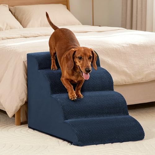 Image of Aodisman Dog Steps for Bed or Couch,4 Step Pet Stairs for Small Dogs & Cat | Curved dog ramp help small dogs, senior cats and puppies get on and off couches and beds, non-slip bottom, 17.4 inch H,Blue