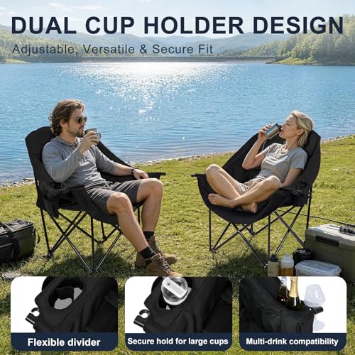 Image of Oversized Camping Chairs 2 Pack, 500 LBS Heavy Duty Folding Chairs, Black