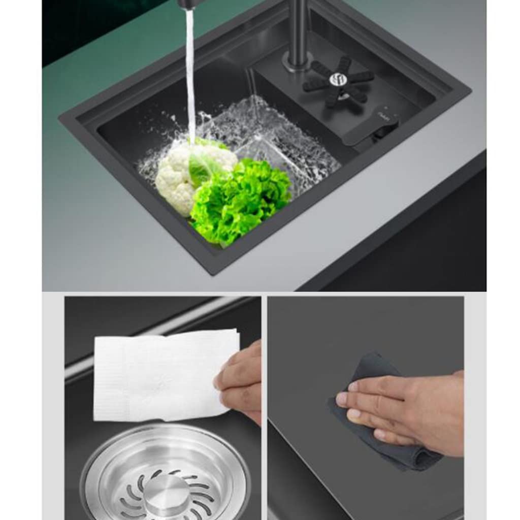 Schwarzes Einzelbecken, verstecktes Spülbecken in der Küche, Mini-Spüle an der Bar, Haushalts- und Gewerbespüle mit Tassenspüler, anhebbarem Wasserhahn, platzsparend, kleines Spülbecken, pra