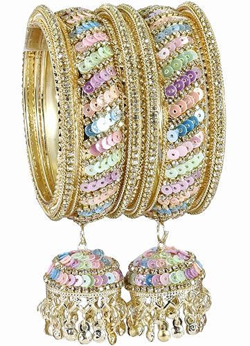 Image of NMII Ethnic Wear Bangles Gold-Tone Alloy with Musical Ghungroo Charms | Women Fashionable Jewelry | Designer Bracelet Bangles For Girls | Viral Kashmiri Chudiya for Weddings, Festivals & Parties
