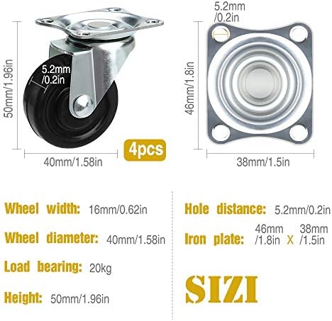 JETOP 40mm Swivel Castors Wheels 4PCS Castor Wheels Trolley Wheels Heavy Duty Caster Wheels for Furniture Equipment Appliances Carts Chairs Coffee Tables Flower Pots (Black)