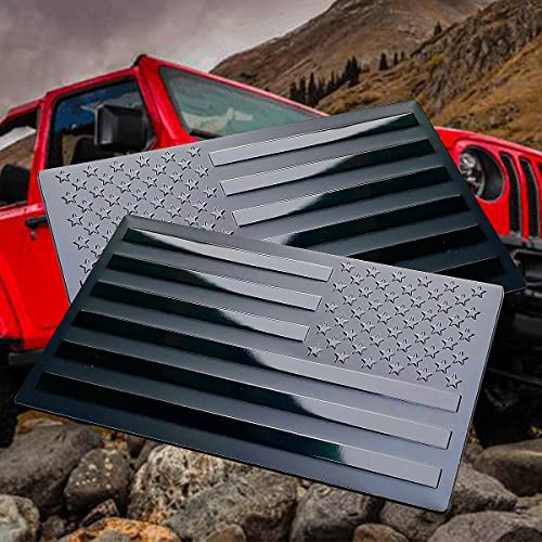 3D American Flag Emblem Decal,Car Decals,Black American Flag Sticker (5 x3 ,1 Pair) (Black)