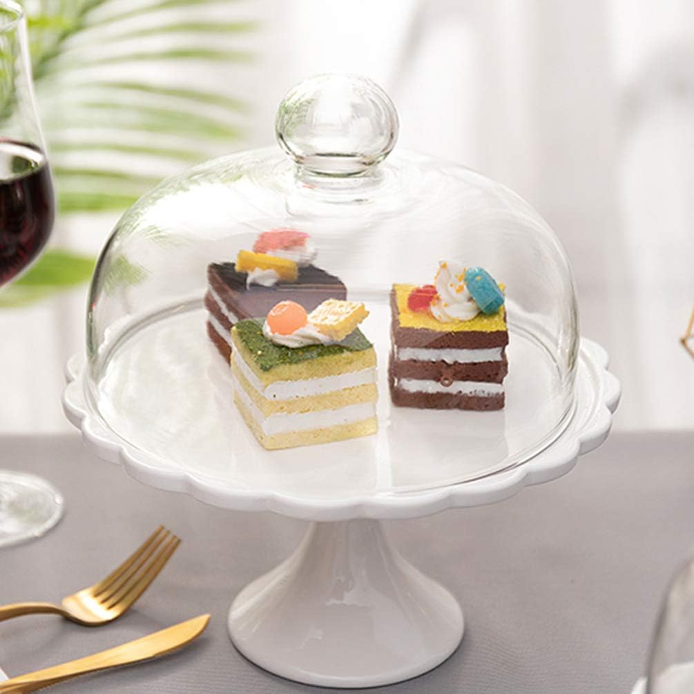 Couvercle En Verre Couvercle Pour Aliments Plateau A Gateau Cabilock 1 Set De Support A Gateau Cloche En Verre Cloche A Fromage Avec Assiette En Ceramique Vaisselle Et Plats De Service Vaisselle