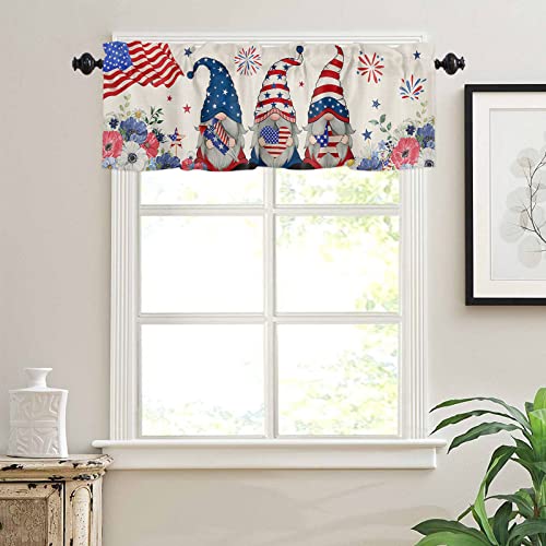 4Th Of July Windows Valances Curtain Usa Flag Gnome Independence Day Valances Rod Pocket Poppy Patriotic Stars Window Curtain Treatment Short Topper Curtains For Kitchen Bathroom Living Room 54X18 In #TOP2