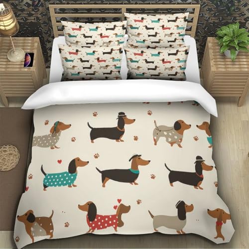 Parure de lit teckel en microfibre housse de couette 200x200cm