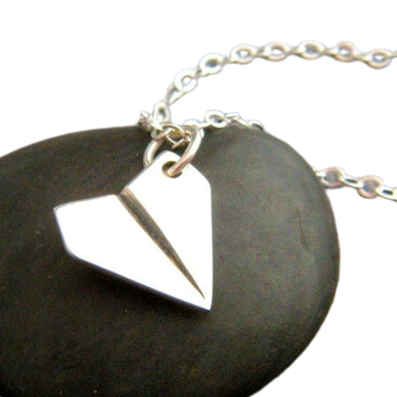 Collar de avión de papel minimalista para diario, joya divertida de plata con cadena