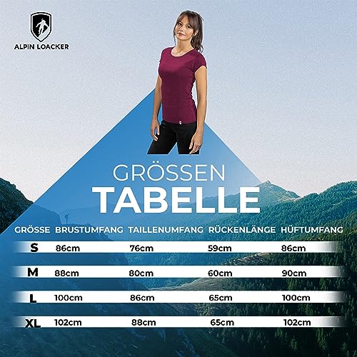ALPIN LOACKER Merino Shirt Damen Kurzarm und Poloshirt I atmungsaktives Funktionsshirt schnelltrocknend für Sport und Wandern I Merinowolle Tshirt und Thermooberteil, Berry L
