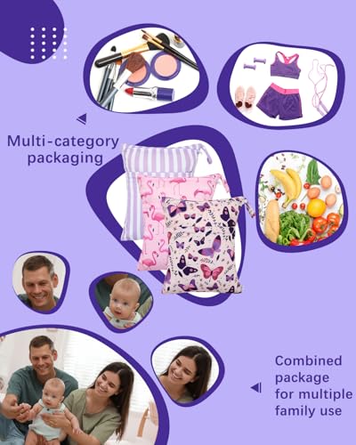 Image of babygoal Wet and Dry Pockets for Baby Nappies, Washable Travel Bags, Beach, Pool, Gym Bag for Swimsuits and Wet Clothes, with Two Zip Pockets, Girl colour: 44, 30cm x 36cm, Wet and Dry Bag