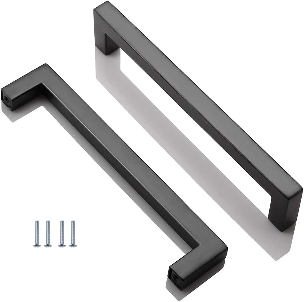 ANSIEDIO 2 Pack Black Stainless Steel Cupboard Handles - 160mm Kitchen Cabinet Door Handles Furniture Drawer T Bar Pulls