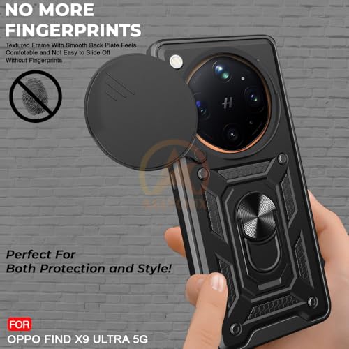 Image of Armor Bumper Back Cover Case for Oppo Find X9 Ultra 5G Rotating Camera Cover, Ring Holder & Kickstand | Heavy Duty & 360 Degree Protection Back Cover for Oppo Find X9 Ultra 5G (Black)