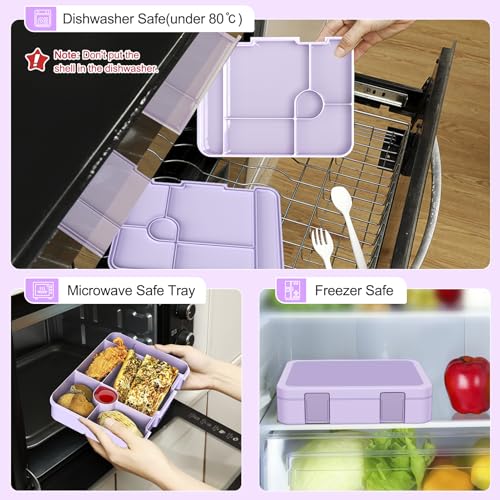 Backpack for Girls with Bento Lunch Box Set, School Bag Bookbag for Teens Girls Kids Student, 43oz Lunch Containers Lunchbox, Insulated Lunch Bag & Pencial Case, Back To School Gift (Purple)4