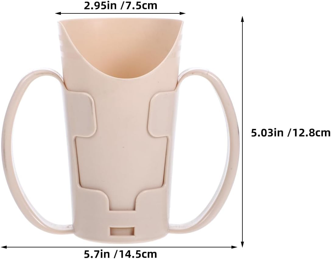 2pcs Cutout Nosey Cups With Handle For Adult Elderly Plastic Tumbler (Beige) - Dysphagia Drinking Mug For Stable Fixed Position Special Therapy Training