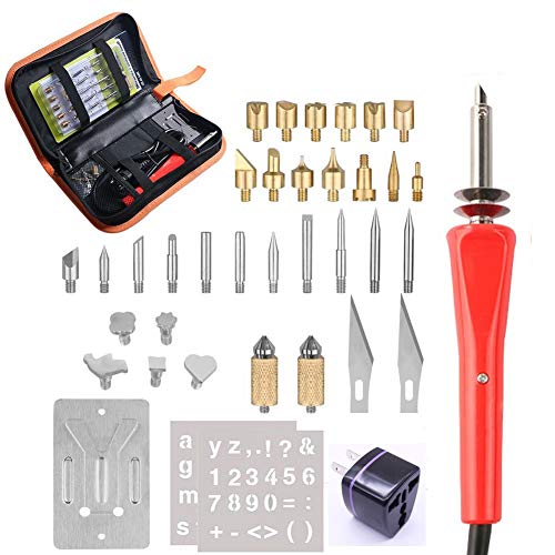 TSECO ウッドバーニングセット 焼き絵セット 木彫りキット 木製クラフトツール DIY作業工具 彫刻 型押し 美術工芸品 趣味 日本語説明書 日本専用変換プラグ付き 38個