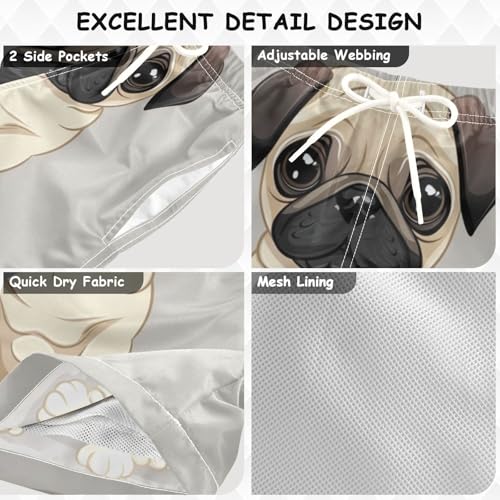 Pigsaly Boys Swim Trunks Cartoon Pug Dog Brown Puppy Animal Boys Board Shorts Swimsuit Swimwear Summer Bathing Suit 4T3