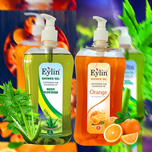 Eylin Herbal Shower Gel Orange Extract & Neem/Aloevera Extract (Combo 1 Liter Of Orange Extract & 1 Liter Of Neem/Alovera Extract)
