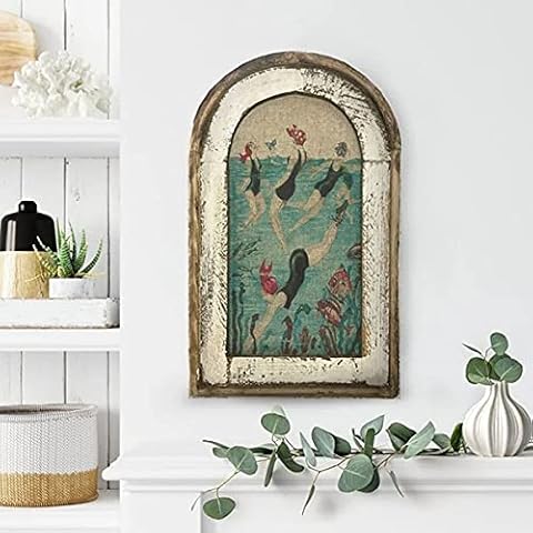 Aouln Wall Art Paintings,Swimming Wall Art Bathroom Decor Wooden Canvas Hanging Paintings with Hook in the Back Wall Art Cover