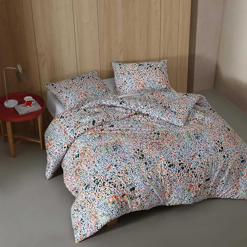 Image of MARIMEKKO - Duvet Cover King Size, Naturally Soft & Smooth Cotton Percale Bedding w /a Lightweight Feel - 3 Piece Bed Set with Matching Pillowcases (Rantanitty Orange)