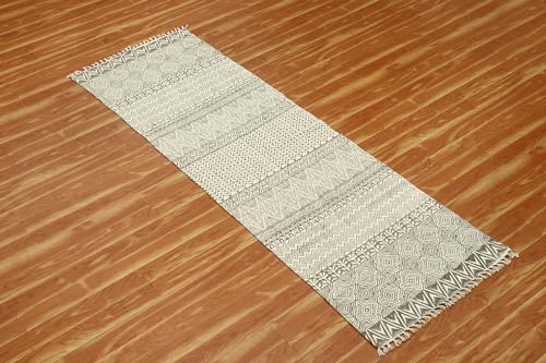 Tapis carré en coton dhurrie beige et gris lavable et durable - 5