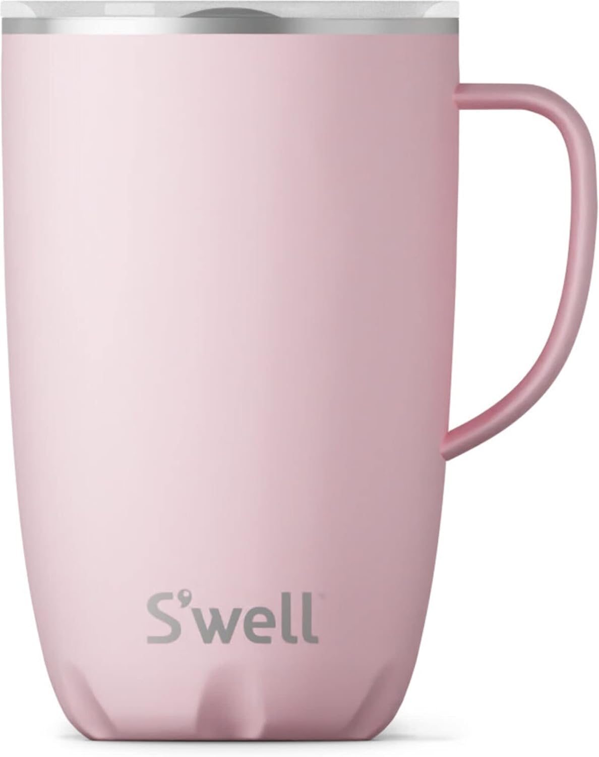 S'well - Coffee Mug, Stainless Steel with Handle and Slide-Open Lid, Vacuum Insulated Travel Mug for Hot and Cold Drinks, Condensation Free and Dishwasher Safe, 16 oz, Pink Topaz