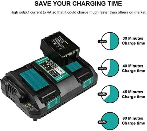 JANR Replacement 2-in-1 DC18RD DC18RC DC18SF Dual Double Port 14.4-18V Power Tools Battery Charger Compatible with Makita Lithium-Ion BL1830 1850 BL1830 BL1840 BL1850B BL1820 BL1815 BL1840B UK Plug