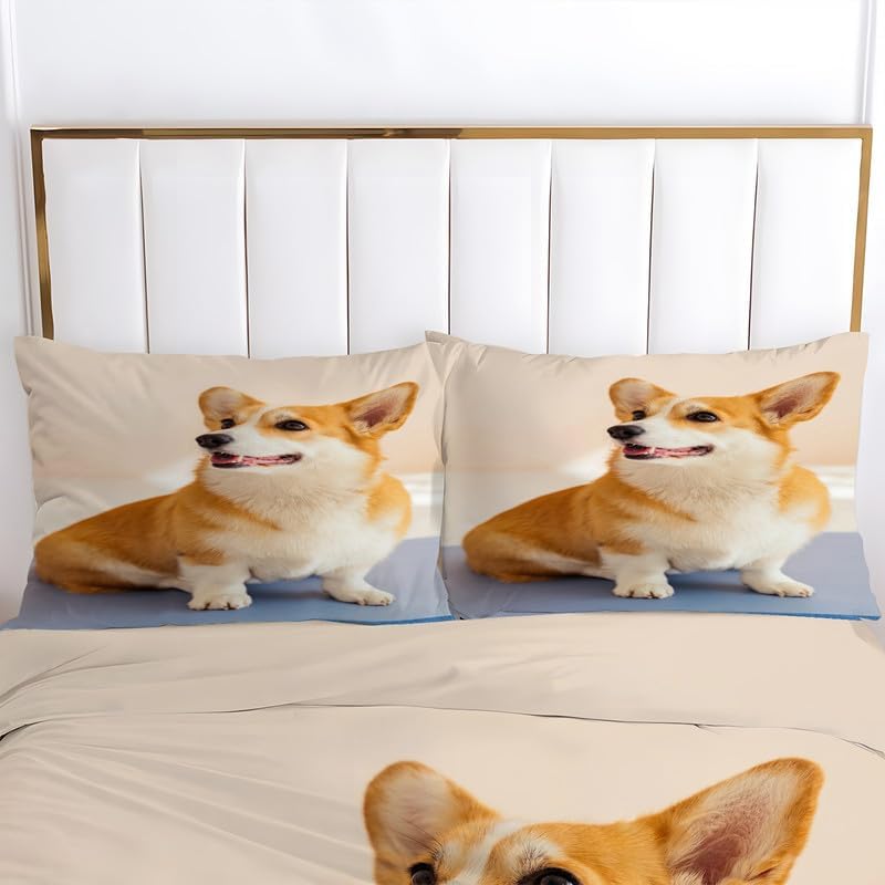 Miniatura 3 de Puppy Twin Duvet Cover Corgi Print Twin Bedding Sets Soft Microfiber Comforter Cover and 2 Pillow Shams 20"X26", Bed Set Duvet Covers with Zipper