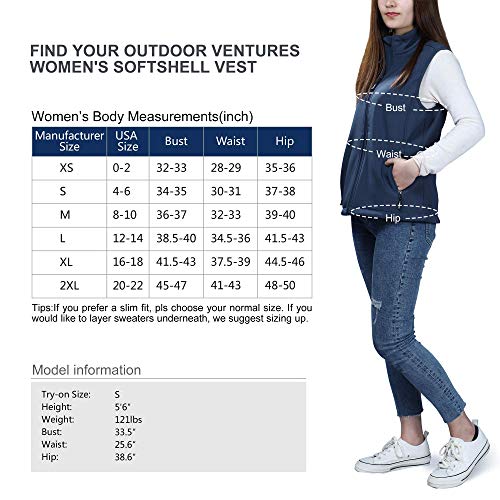 Outdoor Ventures Women's Lightweight Softshell Vest Windproof Fleece Lined Zip Up Sleeveless Jacket for Running Hiking Golf