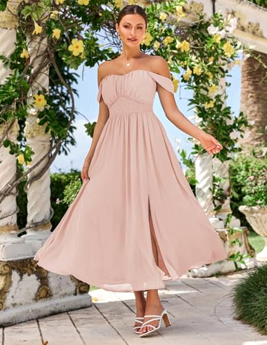Image of GRACE KARIN 2026 Women's Summer Floral Wedding Guest Dress,Beach Flowy A Line Maxi Off Shoulder Bridesmaid Dresses