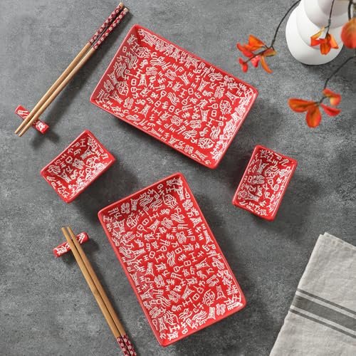 Image of 8 pcs Japanese Sushi Plate Sets Serving Platters and Trays for Entertaining Sushi Dishes Set Plates Sushi Plates Traditional Cuisine Dinnerware Sets with Chopsticks Hundred Family Names